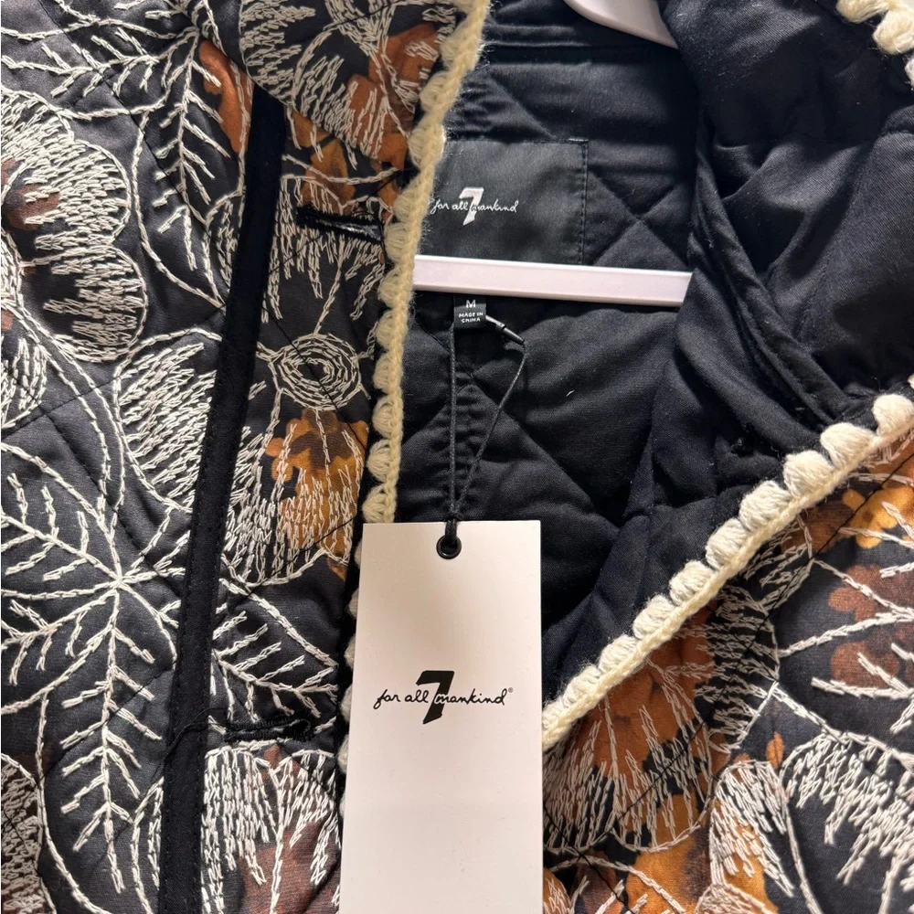 7 For All Mankind Floral Jacket - Black, White, and Orange - Picture 9 of 10